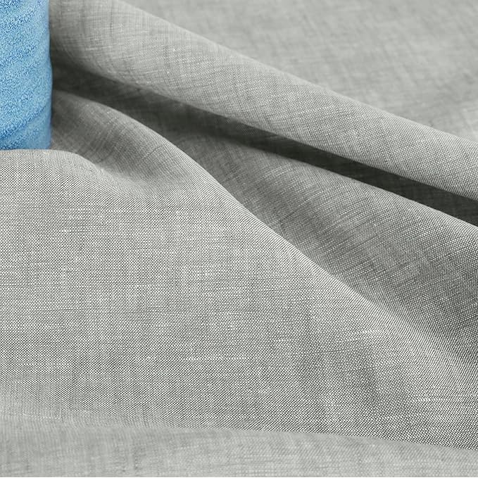 Solino Home Linen Table Runner 120 Inches Long - Athena, 100% Pure Linen Chambray Grey Table Runner 14 x 120 Inch for Dining
