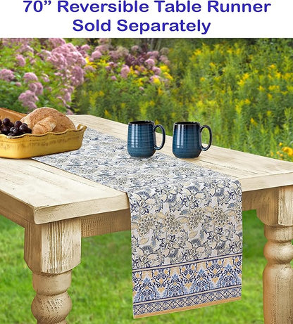 Home Bargains Plus Oval Fabric Tablecloth, 60 x 102 Inch, Allure Yellow and Blue Floral Bordered Print, Indoor Outdoor Stain and Water Resistant Table Cloth, Provence French Country