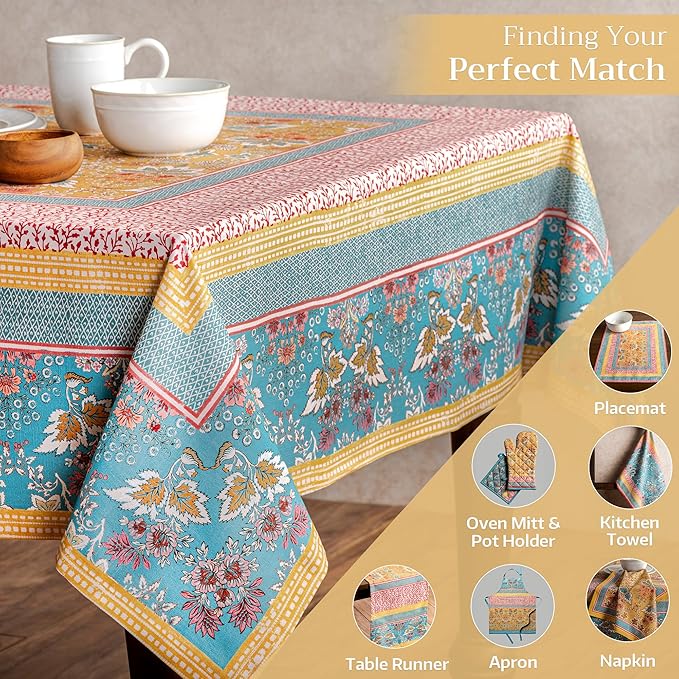 Maison d' Hermine Table Cloth Rectangle Table 100% Cotton 70 x 140 Inches Tablecloth Reusable Decorative Everyday Use for Dining Room, Farmhouse, Home Party, Festive & Wedding Spring Summer - Marquise
