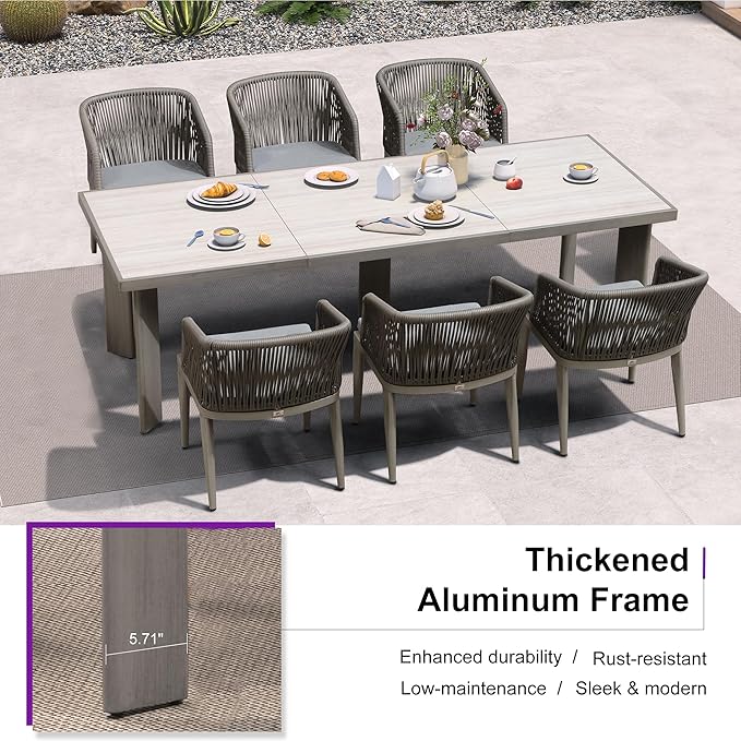 PURPLE LEAF 13 Pieces Outdoor Dining Set Patio Table and Chairs Set Aluminum Rattan Wicker Patio Furniture Set for Lawn Porch Deck Grey