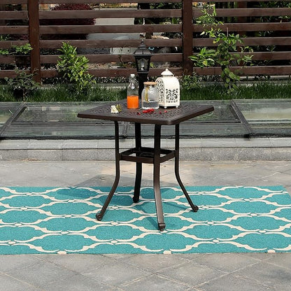 PHI VILLA Cast Aluminum Patio Bistro Dining Table Clearance with 1.97" Umbrella Hole, 27.5" Square Side Dining Table with Frosted Surface for Lawn Garden Yard