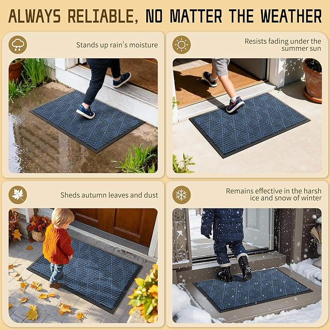 Yimobra Outdoor Mats for Front Door 29.5x17, Stops Mud & Dirt at Entrance, Fits Garage & Patio, All-Weather Waterproof Non Slip Outdoor Indoor Welcome Mat, Blue