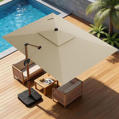 10x13FT Cantilever Outdoor Patio Umbrellas, Double Top Wood Pattern Rectangle - Image 8