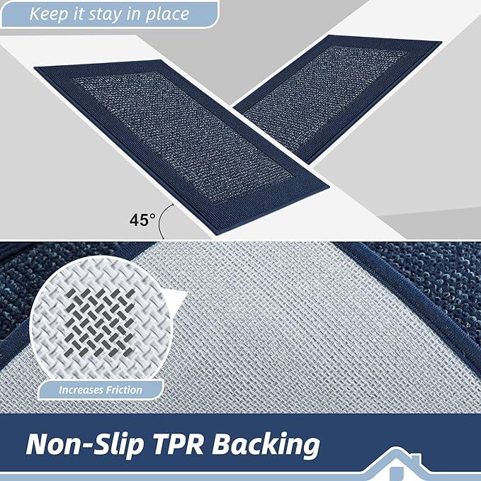 BEQHAUSE Indoor Door Mat 24" x 36", Dirt Trapper Door Mats Non-Slip Entryway Rugs Washable, Resist Dirt Absorbent Welcome Mat, Low Profile Floor Mats for Front Back Door and Entryway, Blue