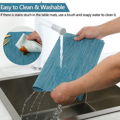 SLKQG Plastic Place mats Set of 4 - Easy Clean Placemats - Washable Heat Resistant Table Mats for Dining Table - 17x12 Inch (Sky Blue Turquoise, 4)