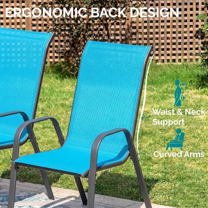 MAMIZO Patio Dining Chairs, Stackable Textilene Chair Set of 8, Sky Blue | - Image 6
