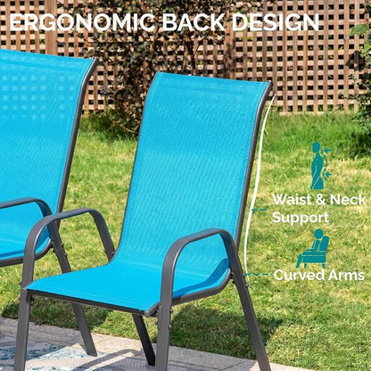 MAMIZO Patio Dining Chairs, Stackable Textilene Chair Set of 8, Sky Blue | - Image 6
