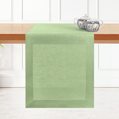 D'Moksha Homes Linen Sage Green Table Runner 90 Inches Long - 100% Pure Linen 14 x 90 Inch Table Runner for Dining, Winter, Holiday - Machine Washable