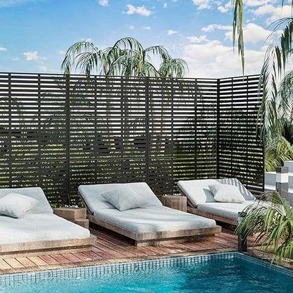 Casaphoria Metal Privacy Screen Outdoor, 72" H x 47" W Freestanding Decorative Privacy Screen for Patio Deck Balcony Garden with Stable Base, Black-Adams