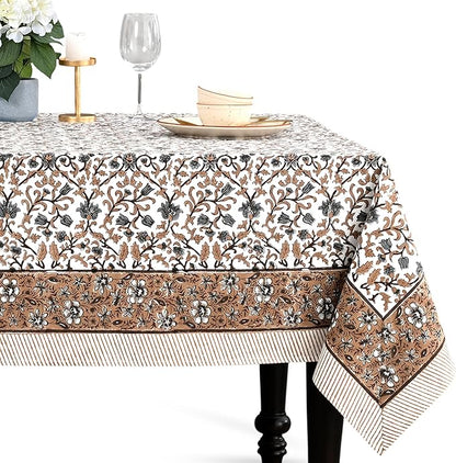 CPC Autumn Vine Tablecloth 100% Cotton 72x160 Inch Indian Block Print Rectangle Table Cover, Table Cloth for Gifting in Weddings, Halloween, Fall, Christmas, Thanksgiving
