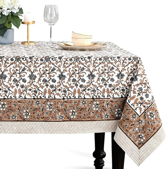 CPC Autumn Vine Tablecloth 100% Cotton 72x160 Inch Indian Block Print Rectangle Table Cover, Table Cloth for Gifting in Weddings, Halloween, Fall, Christmas, Thanksgiving