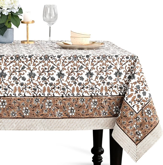 CPC Autumn Vine Tablecloth 100% Cotton 70x118 Inch Indian Block Print Rectangle Table Cover, Table Cloth for Gifting in Weddings, Halloween, Fall, Christmas, Thanksgiving