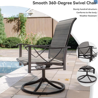 Kurapika 9-Piece Patio Dining Set, Patio Furniture Set for 8, Outdoor Large Metal Table with Umbrella Hole and Textilene Swivel/Rocking Chairs, for Garden, Deck, Porch, Pool All Weather, Brown