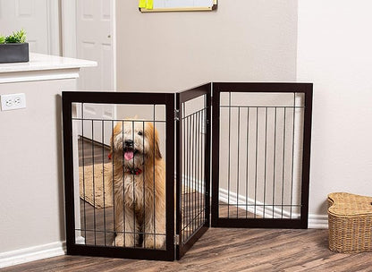 INTERNET'S BEST Dog Gate - Indoor Pet Safety Divider - Portable Free Standing Doggy Barrier for Stairs, Doorways, and Hallways - Tall Puppy Fence - No Drilling Needed - 3 Panel, 30 Inch - Espresso