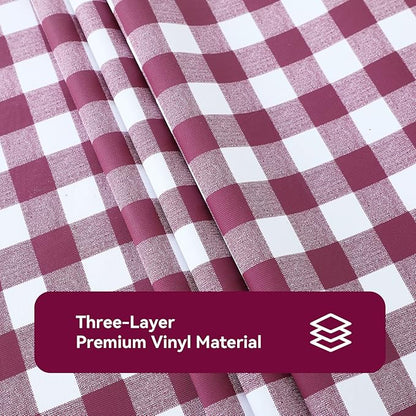 Romanstile Square Vinyl Tablecloth, 100% Waterproof Buffalo Gingham Plastic Table Cloth, Heavy Duty Wipeable Checkered Table Covers for Outdoor, Camping, Picnic, Patio - 54 x 54, Burgundy