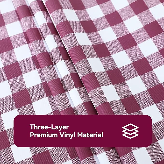 Romanstile Rectangle Vinyl Tablecloth, 100% Waterproof Buffalo Gingham Plastic Table Cloth, Heavy Duty Wipeable Checkered Table Covers for Outdoor, Camping, Picnic, Patio - 60 x 120, Burgundy