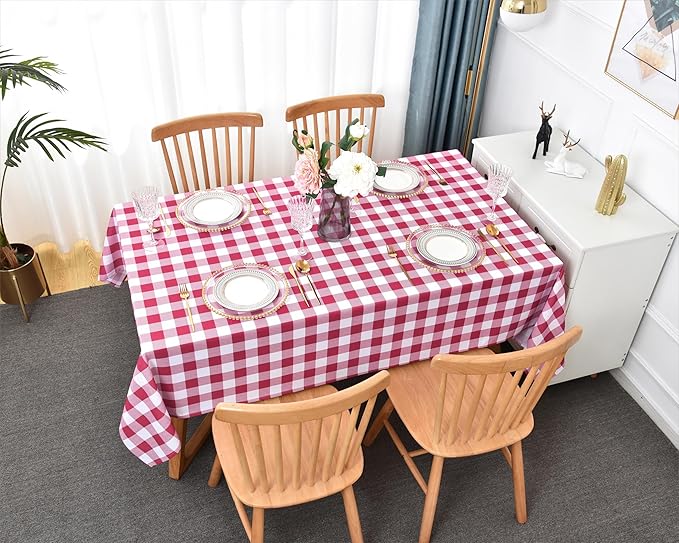 Waterproof Plaid Tablecloth Fabric - Square 58x58 Inch Classic Gingham Checker Valentines Table Cloth for Indoor/Outdoor Use - Valentine's Tabletop Cover for Picnics, BBQs, and Parties