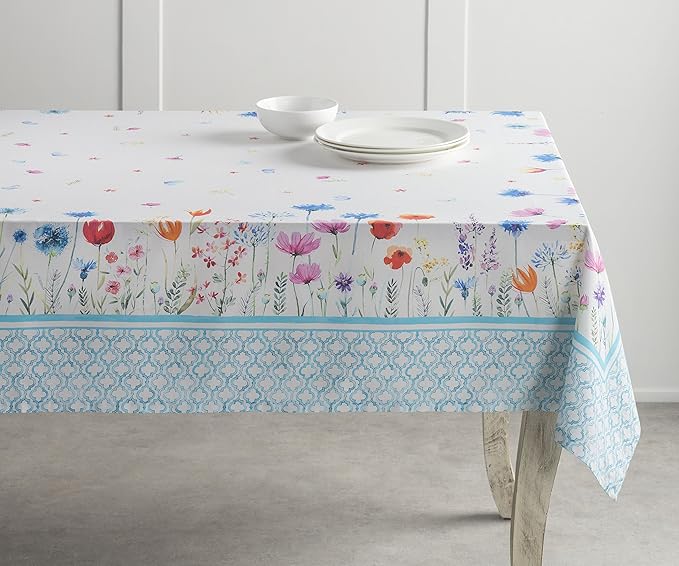 Maison d' Hermine Table Cloth Rectangle Table 100% Cotton 60 x 90 Inches Tablecloth Reusable Decorative for Dining Room, Farmhouse, Home, Party, Festive & Wedding Spring Summer - Flower in The Field