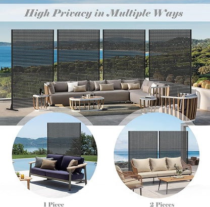 Domi Metal Privacy Screen, Freestanding Outdoor Indoor Divider 1 Piece, Decorative Privacy Screen 3 Panels for Balcony Patio Garden, Rhombus-Shaped