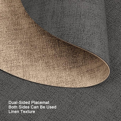 Myir JUN Round Placemats Dual Sided, Faux Leather Place Mats Set of 4 Indoor Placemat for Dining Table Outdoor Place Mat Non-Slip Washable Table Mats (Gray Beige, Set of 4)