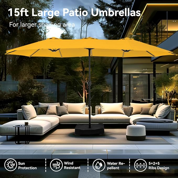 PHI VILLA 15ft Large Outdoor Patio Umbrella - Image 8