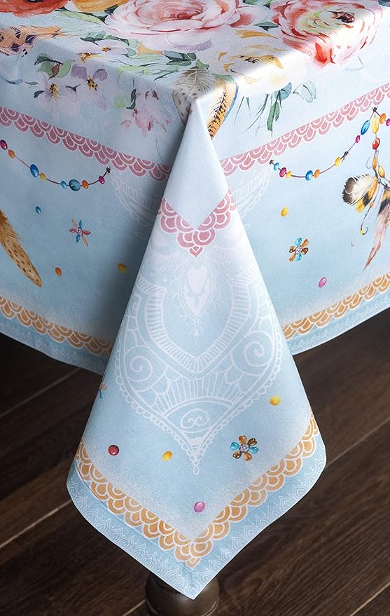 Maison d' Hermine Table Cloth Rectangle Table 100% Cotton 60 x 108 Inches Tablecloth Reusable Decorative Everyday Use for Dining Room, Farmhouse, Home, Party, Festive & Wedding Spring Summer - Ibiza