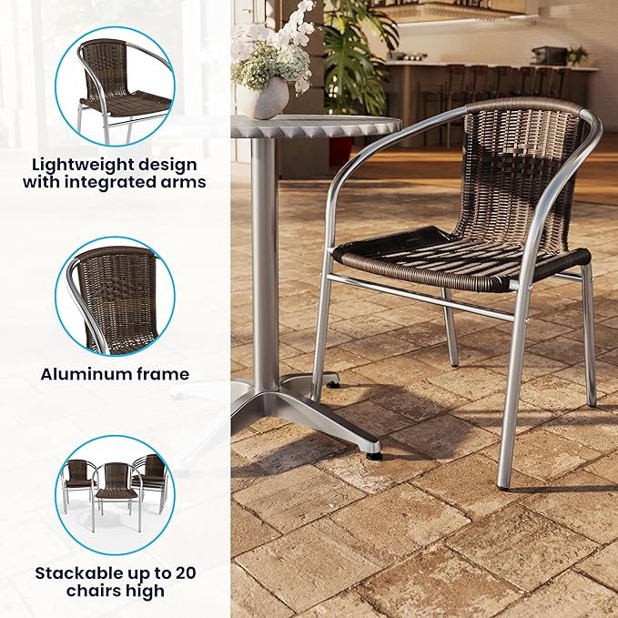 EMMA + OLIVER Dark Brown Metal Indoor-Outdoor Stackable Chair | Poly Resin Seat - Image 4