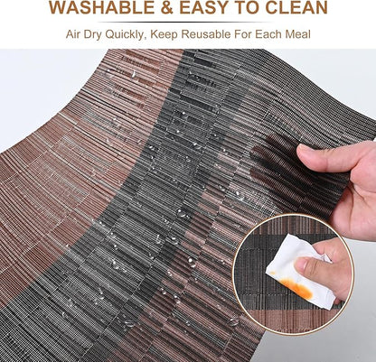 BETEAM Placemats Set of 4, Woven Vinyl Placemat for Dining Table Washable Wipeable Kitchen Place Mats Durable Indoor Outdoor Table Mats