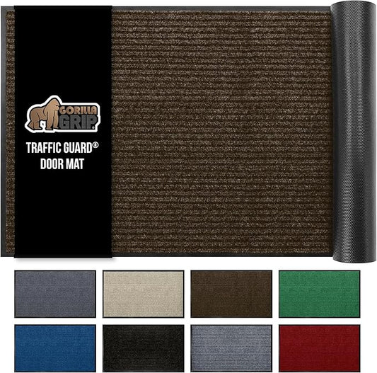 GORILLA GRIP Waterproof Traffic Guard Door Mat, 70x24, Heavy Duty Entryway Mats, Strong Rubber Back Commercial Utility Rugs for Office Hallway, Garage Floor and Home, Low Profile Carpet Runner, Brown
