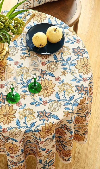 ISAENNE Designer Bohemian Floral Round Tablecloth,Linen Colorful Table Cloth,Wrinkle Resistant Decor Tablecloths for Dining Thanksgiving Kitchen Party Christmas,Diameter 67"-Estevan B