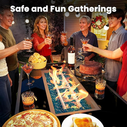 Propane Outdoor Fire Pit Table, 43" Rattan Rectangle Fire Pit Table, Outdoor Gas FirePit W/Glass Wind Guard, Tempered Glass Tabletop, Lid, CSA Listed, 60,000 BTU for Outside Patio Deck & Garden