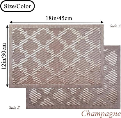 Elegant Placemats Set of 6, Plastic Heat-Resistant Non-Slip Vinyl Place Mats Washable Easy to Clean Placemat for Dining Table (Champagne)