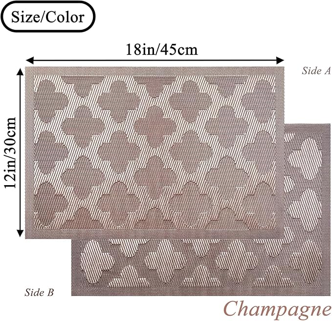 Elegant Placemats Vinyl Woven Heat-Resistant Placemats Set of 8 Washable Easy to Clean Table Mats for Dining Room and Decorate (Champagne)