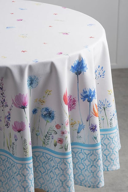 Maison d' Hermine Table Cloth Round Table 100% Cotton 69 Inches Tablecloth Reusable Decorative for Dining Room, Farmhouse, Home, Party, Festive & Wedding Spring Summer - Flower in The Field