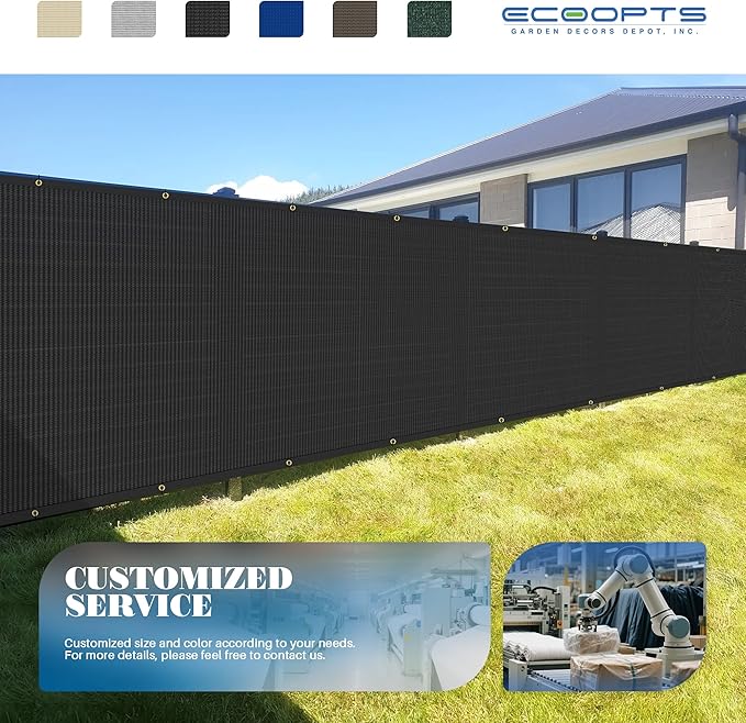 ECOOPTS 4'x205' Privacy Fence Screen Windscreen with Copper Grommets, Fit for Commercial Fence and Residential Garden Outdoor 90% UV Blockage, Cable Zip Ties Included (Black)
