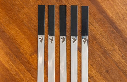 1” Wide Flat Cast Iron Skewers (Set of 5) – Heavy-Duty BBQ Sticks in 22”, 27”, 32” – Koobideh, Tandoori, Kebab Grilling – With Storage Bag – By India’s BBQ (27 inches)