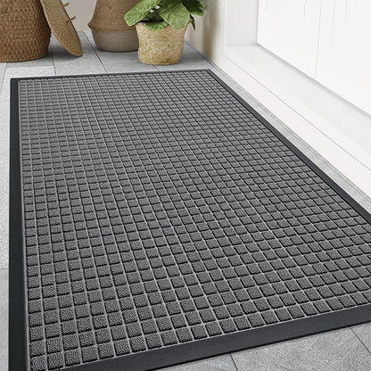 Smiry Front Door Mat Outside Entrance, Heavy Duty Natural Rubber Doormat, Non Slip, Trap Dirt and Moisture, Easy Clean, Low Profile Welcome Floor Mats for Indoor Outdoor Entry, 47x32 Inch, Grey