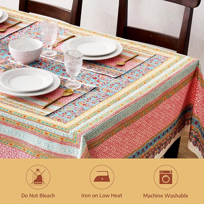 Maison d' Hermine Premium Table Cloth Rectangle Table 100% Combed Cotton 120 x 70 Inches Tablecloth Reusable Decorative for Dining Room, Farmhouse, Home, Party, Festive & Wedding - Lauris