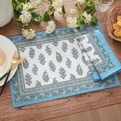 Elrene Home Fashions Tropez Paisley Block Print Coastal Stain & Water Resistant Indoor/Outdoor Placemats, Set of 4, 13"x19"