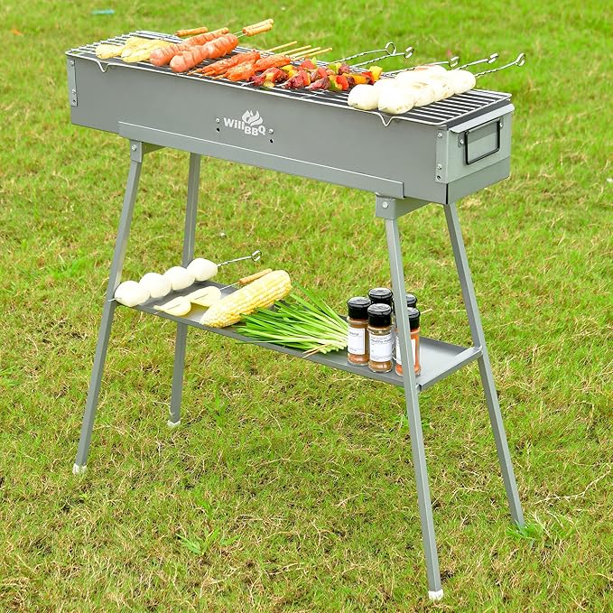 WILLBBQ Charcoal Grills Commercial Quality Portable Hibachi BBQ Lamb Skewer Folded Camping Barbecue Grill for Backyard Outdoor Cooking Use(31.6x7.1x5.1 inch) - The Perfect Gifts for Grill Lovers
