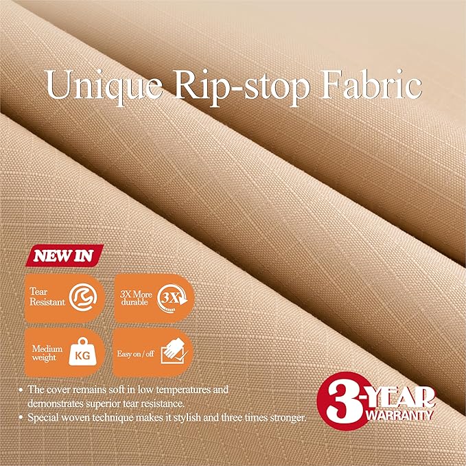 WJ-X3 Large 96in Beige & Coffee Patio Furniture Cover, 96W x 64D x 31H Inches - Heavy Duty, Waterproof, Wind-Resistant, Anti-Fade - Ideal for Outdoor Table Protection in Winter
