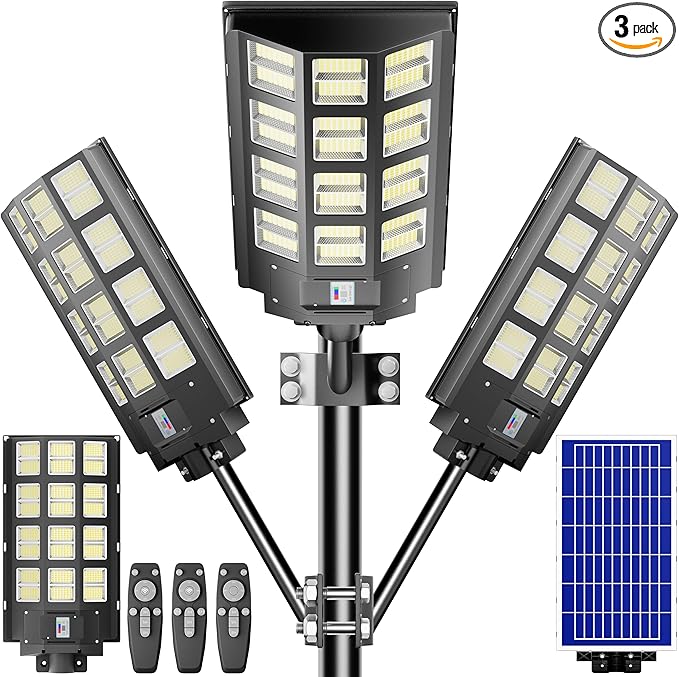 loyoele 9000W Solar Parking Lot Lights 360000LM 7000K LED Solar Street Lights Outdoor Waterproof Dusk to Dawn Street Lights Solar Powered,with Motion Sensor,Yard