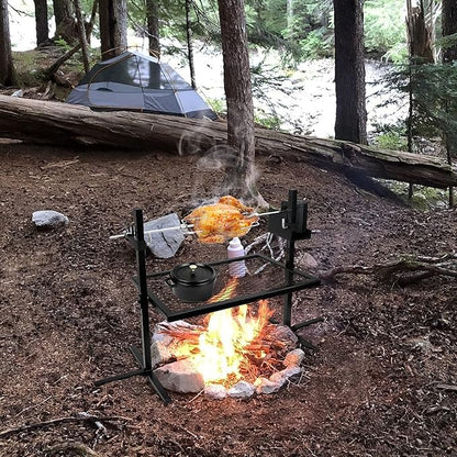 Onlyfire Adjustable Outdoor Camping Rotisserie Grill System and Spit Kit with Portable DC 3V Motor and 29 Inch Hexagon Spit Rod