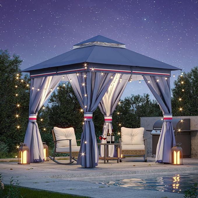 8'x8' Outdoor Gazebo, Metal Frame Heavy Duty Patio Canopy Tent Shelter by LAUSAINTHOME