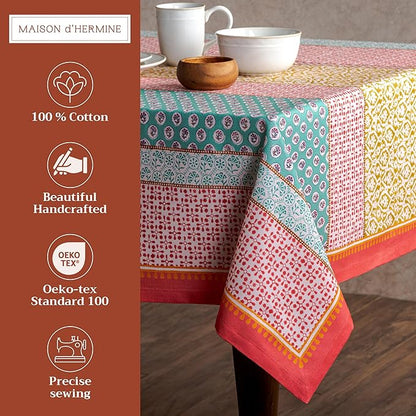 Maison d' Hermine Table Cloth Rectangle Table 100% Cotton 60 x 90 Inches Tablecloth Reusable Decorative Everyday Use for Dining Room, Farmhouse, Home, Party, Festive & Wedding Spring Summer - Provence