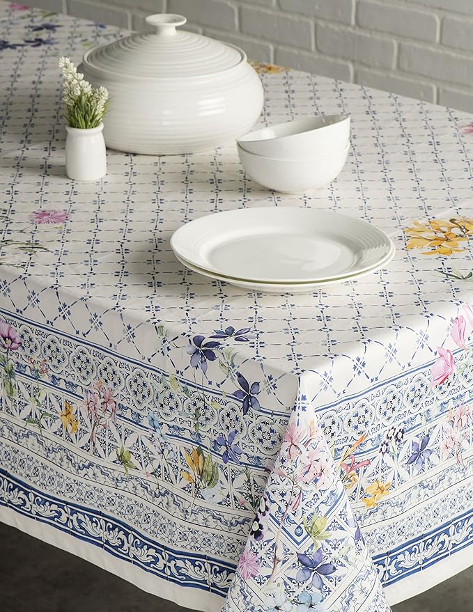 Maison d' Hermine Table Cloth Rectangle Table 100% Cotton 70 x 140 Inches Tablecloth Reusable Decorative Everyday Use for Dining Room, Farmhouse, Home, Party, Festive & Wedding Spring Summer - Faience