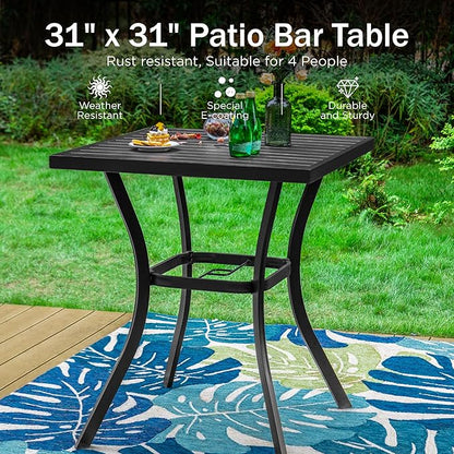 PHI VILLA Outdoor Patio 31" Square Height Bar Table with Umbrella Hole, 36" Height Coating Old Craft for Garden
