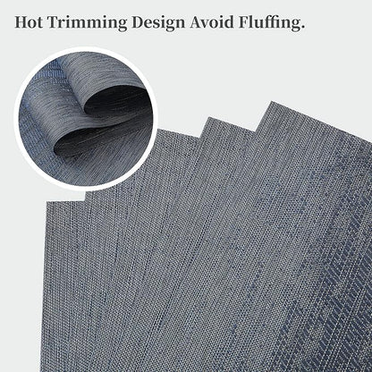 Leetaltree Denim Blue Placemats Set of 4 - Heat Resistant Non-Slip Place mats for Dining Table, Washable Durable PVC Vinyl Woven Table Mats（Denim Blue, 4）