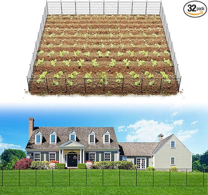 FXW Decorative Garden Fence for Yard - 24in(H) x 59.2ft(L) 32 Panels - Metal Fencing Panels - Animal Barrier Border for Dogs & Rabbits, Flower & Plant Edging