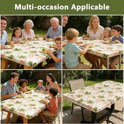 Rectangle Picnic Table Cloth, Elastic Waterproof Fitted Vinyl Tablecloths for 5 Foot Tables, Wipeable Flannel Backed Table Covers for Dining, Camping, Outdoor(Flower,30"x60")